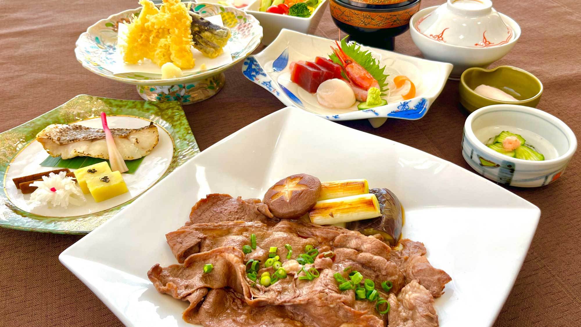 【2食付プラン】牛ロース焼きしゃぶ付の和食御膳！豊かな自然と温泉＆サウナでリフレッシュ♪