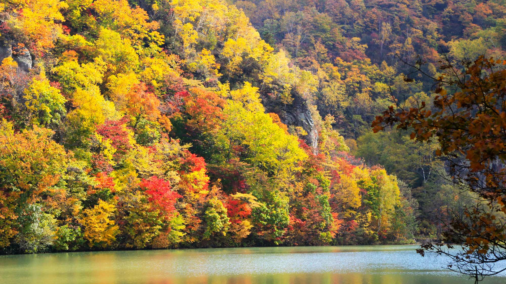【観光情報／秋のくったり湖】山々が紅葉する美しい景色を見ることができます。