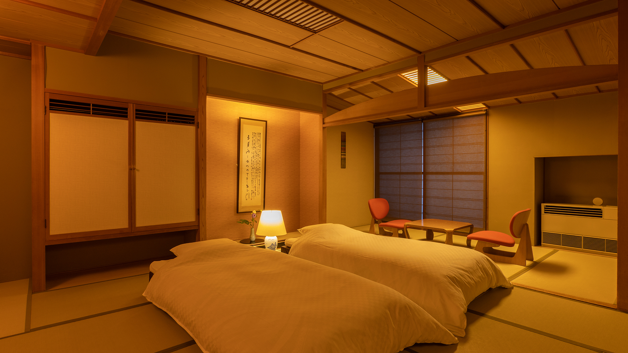 【露天風呂付和室C】古き良き文化を残した、畳＋お布団の空間。