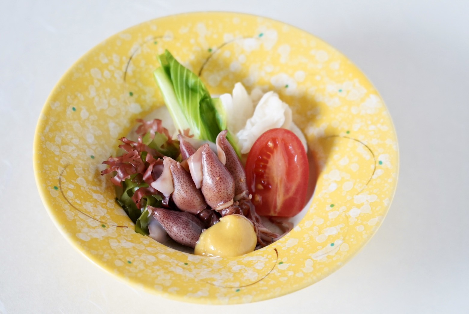 春の基本会席　ホタルイカと山菜の酢味噌掛け