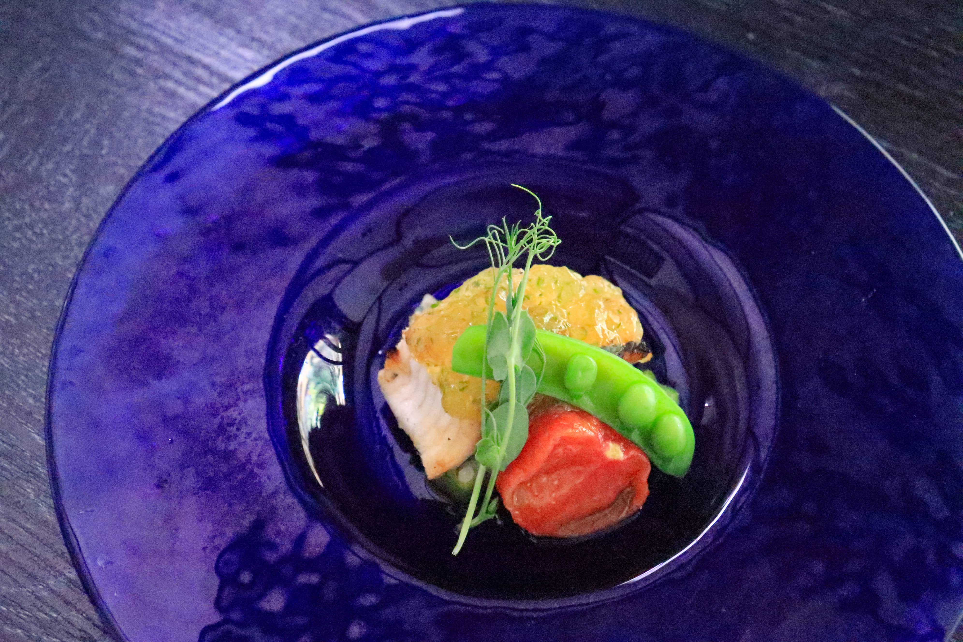 夏の基本会席　穴子白焼きと夏野菜の胡瓜ジュレ掛け