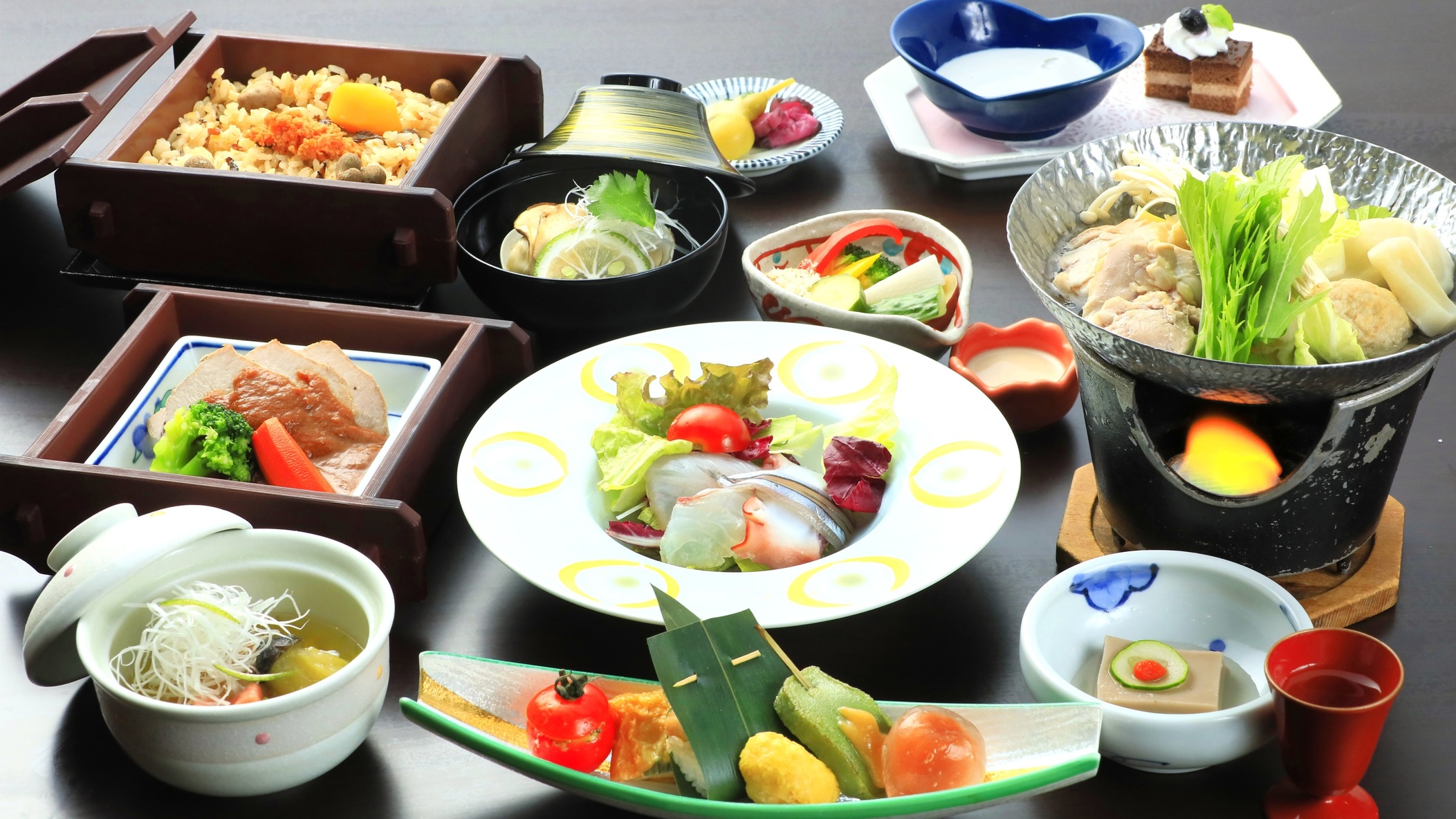 【基本会席★】迷ったら基本会席がおすすめ！旬の地のものを使ったお食事と、山鹿自慢の美人の湯を満喫