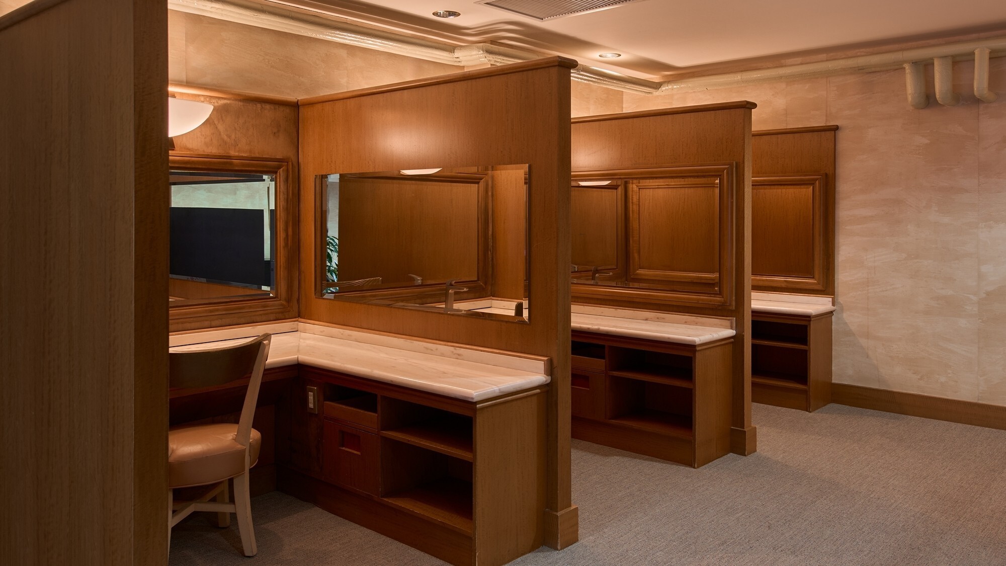 [大浴場（女性）]お一人ずつ仕切りのあるプライベートが守られたパウダールーム。