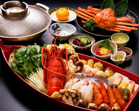 松葉ガニ＆伊勢エビをはじめとする新鮮魚介と京の地野菜が出会う「贅沢うどんすき＋お造り」プラン