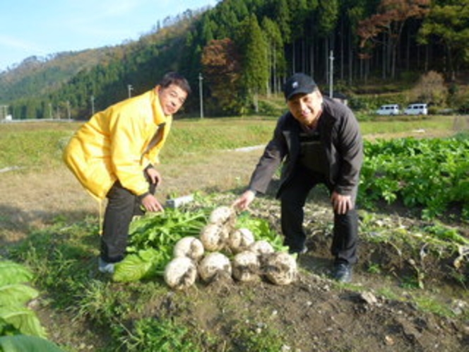 “無農薬栽培”美山の契約農園さんで新鮮な野菜を仕入れる料理長です