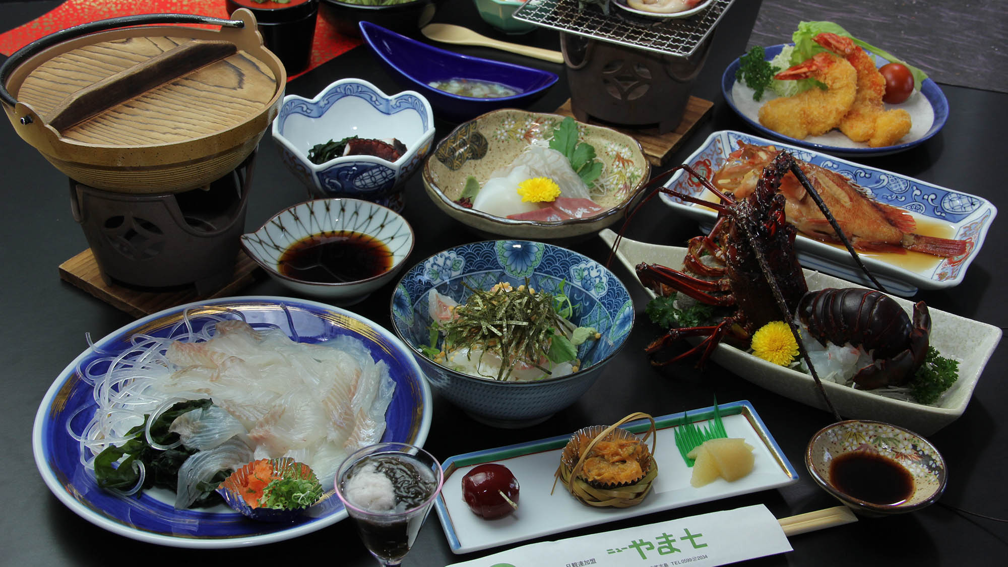 コース一例　鯛しゃぶ　鯛茶漬け　伊勢海老