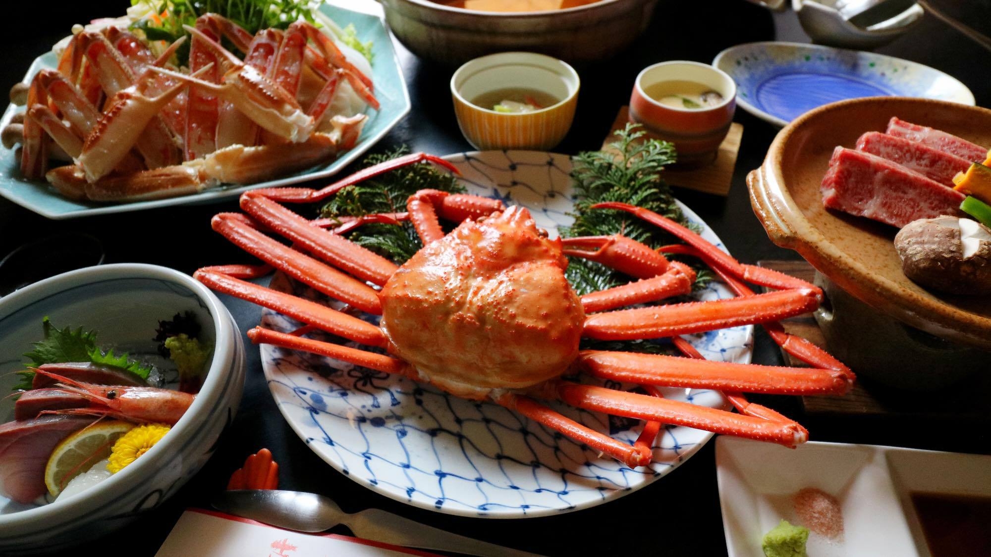 【香住蟹 × 但馬牛】名産「香住蟹」を丸ごと1杯堪能！但馬牛の陶板焼きも味わう贅沢グルメ会席プラン