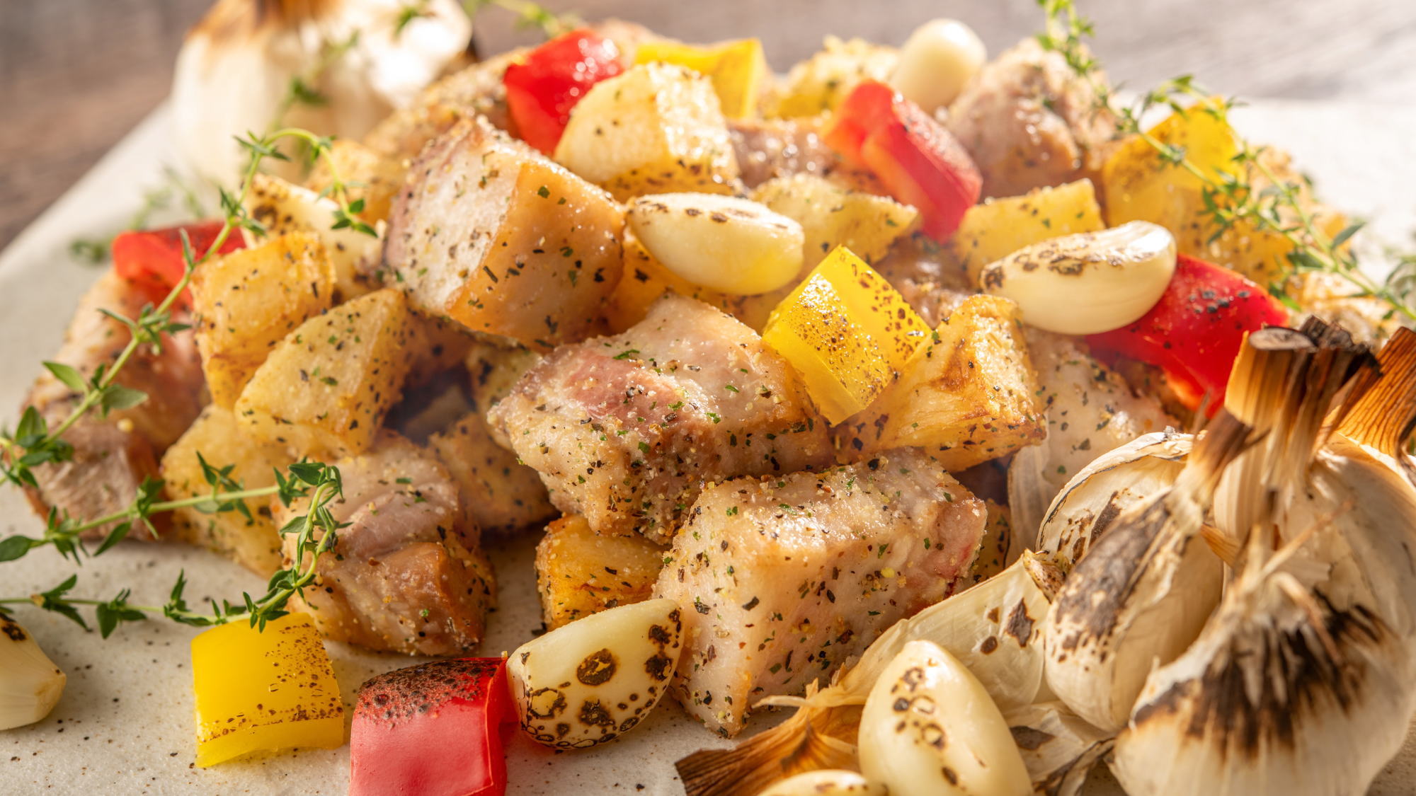 【春季メニュー】[夕食]八幡平ポークと新じゃがの香草焼き