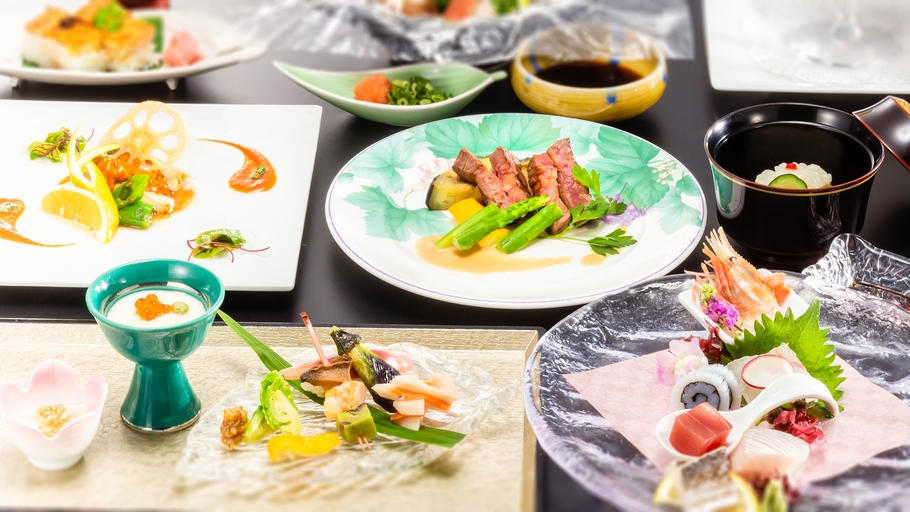 【料理長特選／美食会席】＜新鮮な瀬戸内の幸と、旨みあふれる高森牛＞ どちらも食せる、贅沢グルメ会席