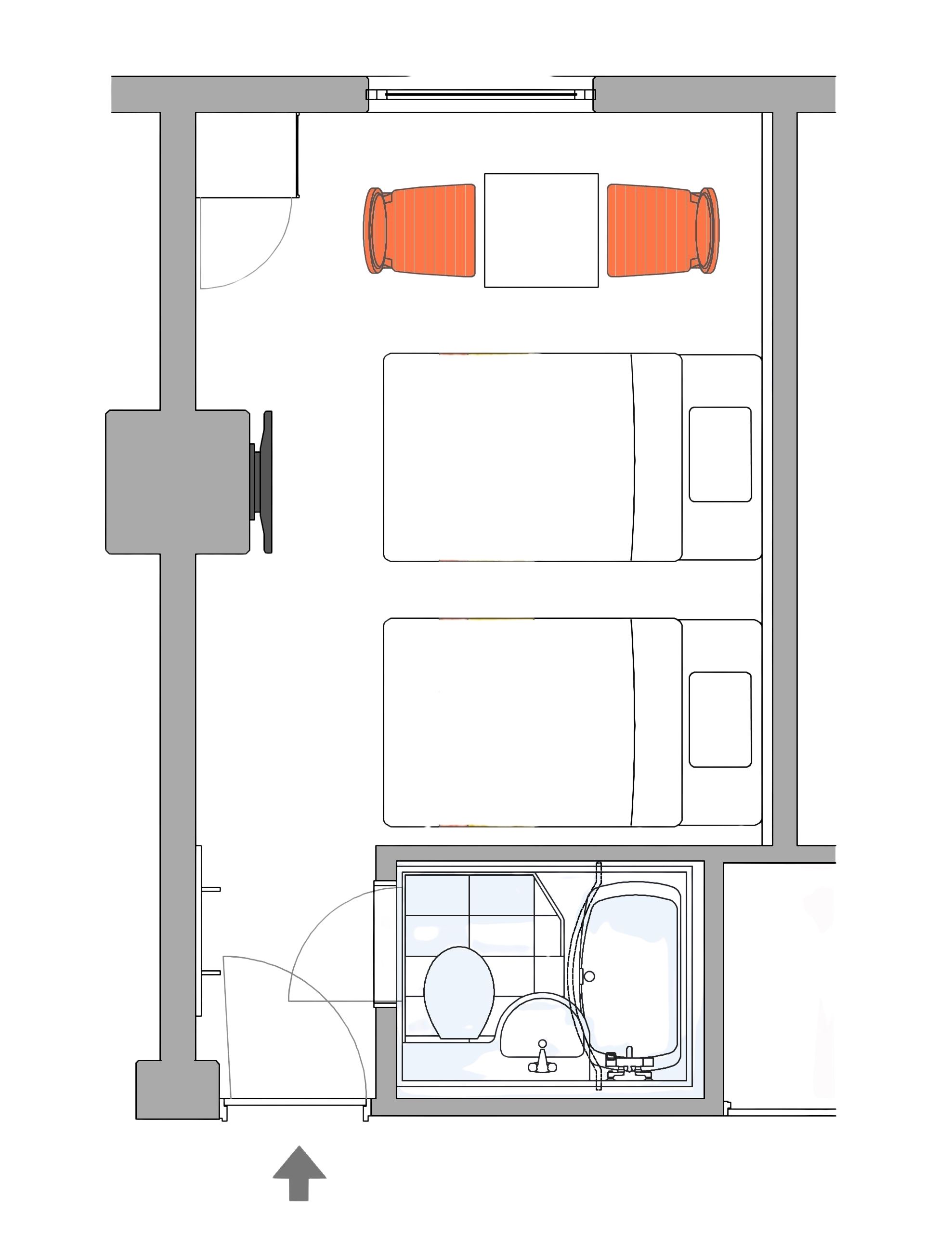 【平面図】カジュアルツインルーム