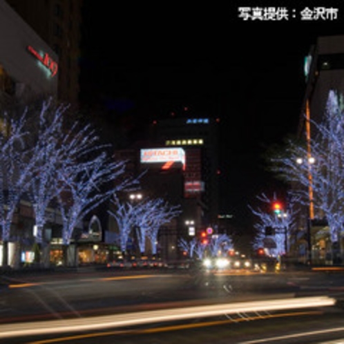 冬の間、香林坊の街路樹がイルミネーションで飾られます。