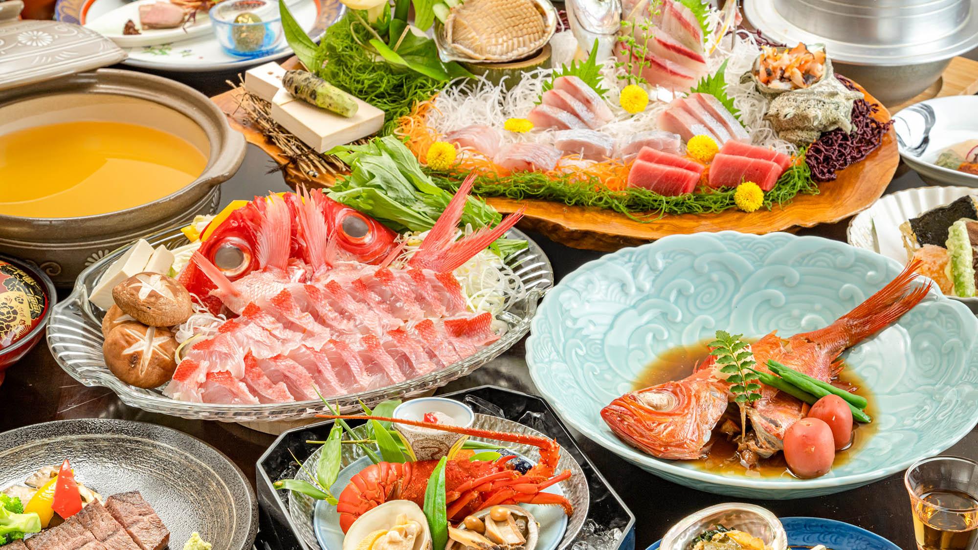 ・【食事一例】地元産の味わいたっぷりな金目鯛料理を存分にお楽しみください