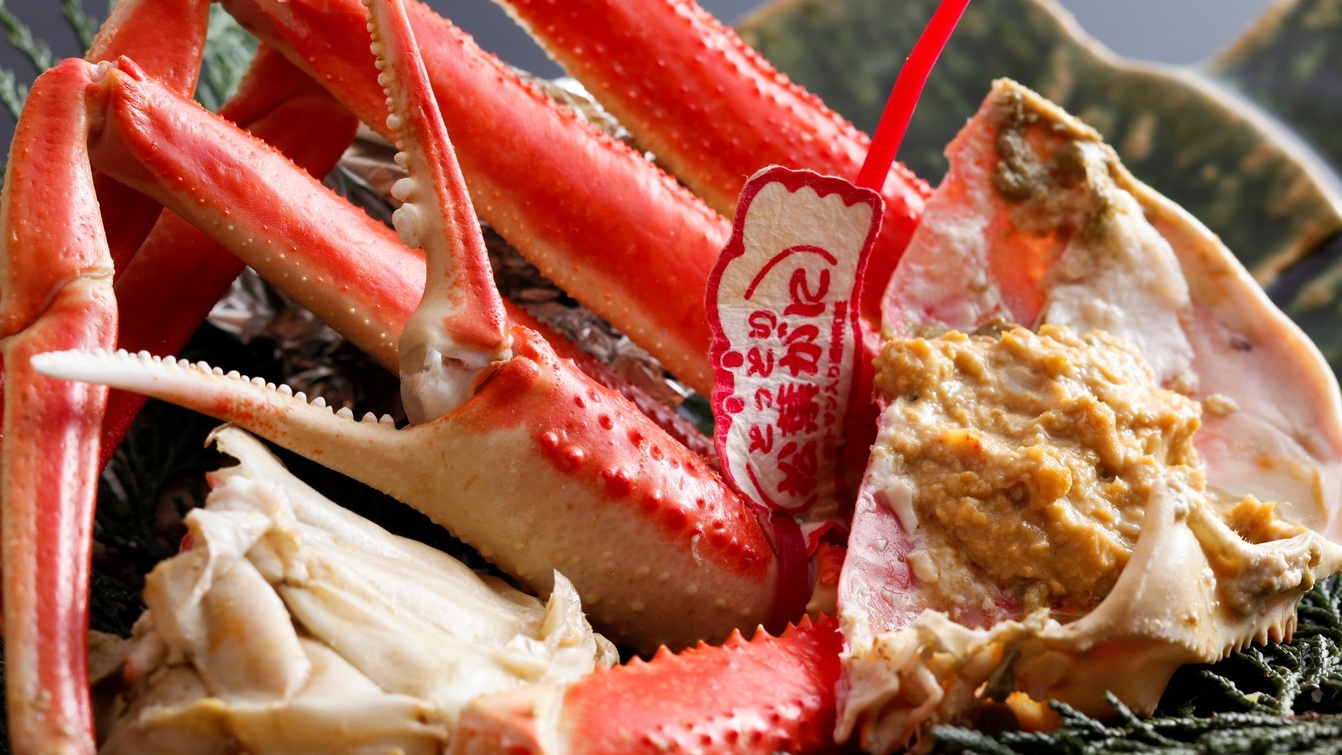 【活蟹フルコース＜特上＞】白タグ付松葉ガニお一人様1.5杯分！絶品蟹料理7品〇冬の絢爛山陰旅♪2食付