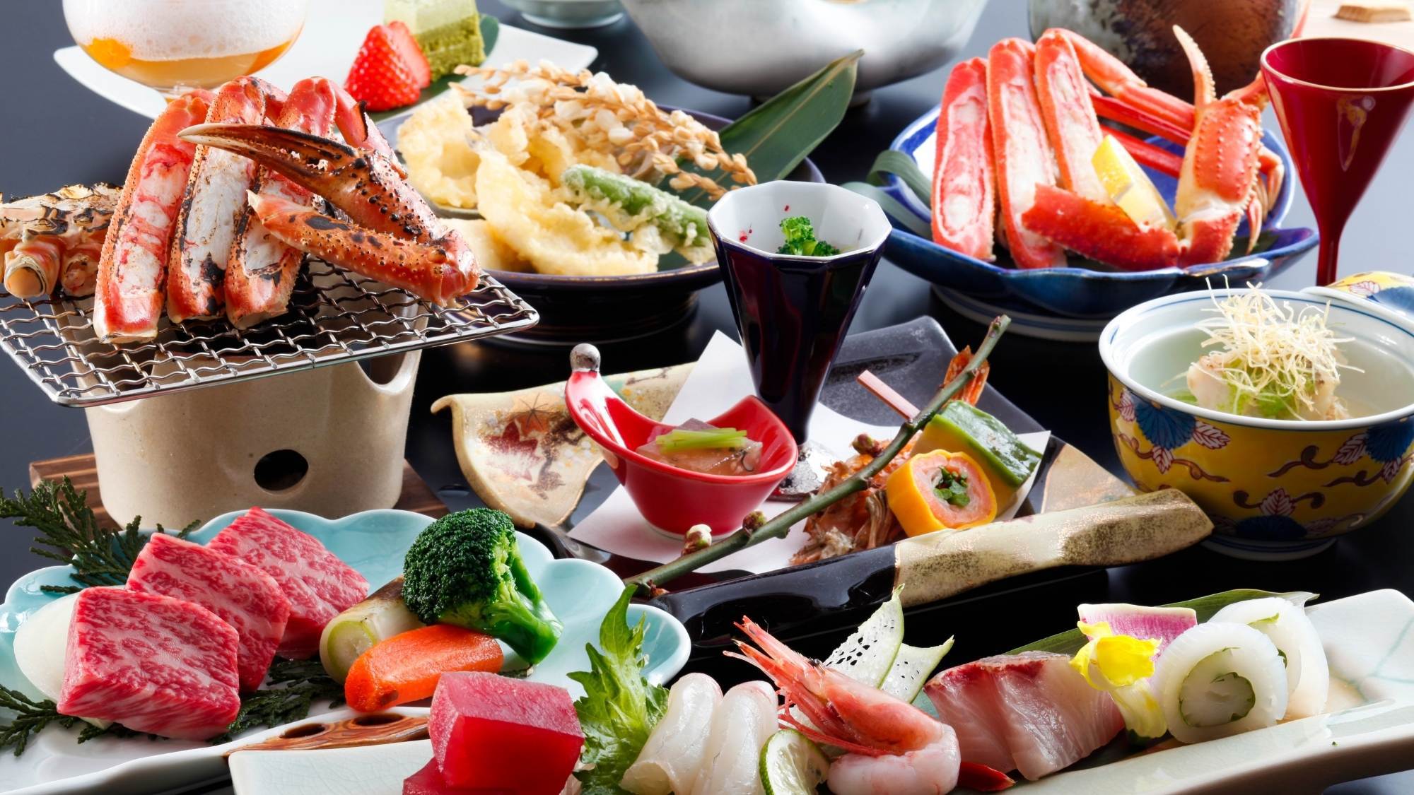 【冬の四季会席】蟹も和牛もWで味わうつるやのイチ押しコース〇冬の山陰で美食美泉よくばり旅（玄冬）