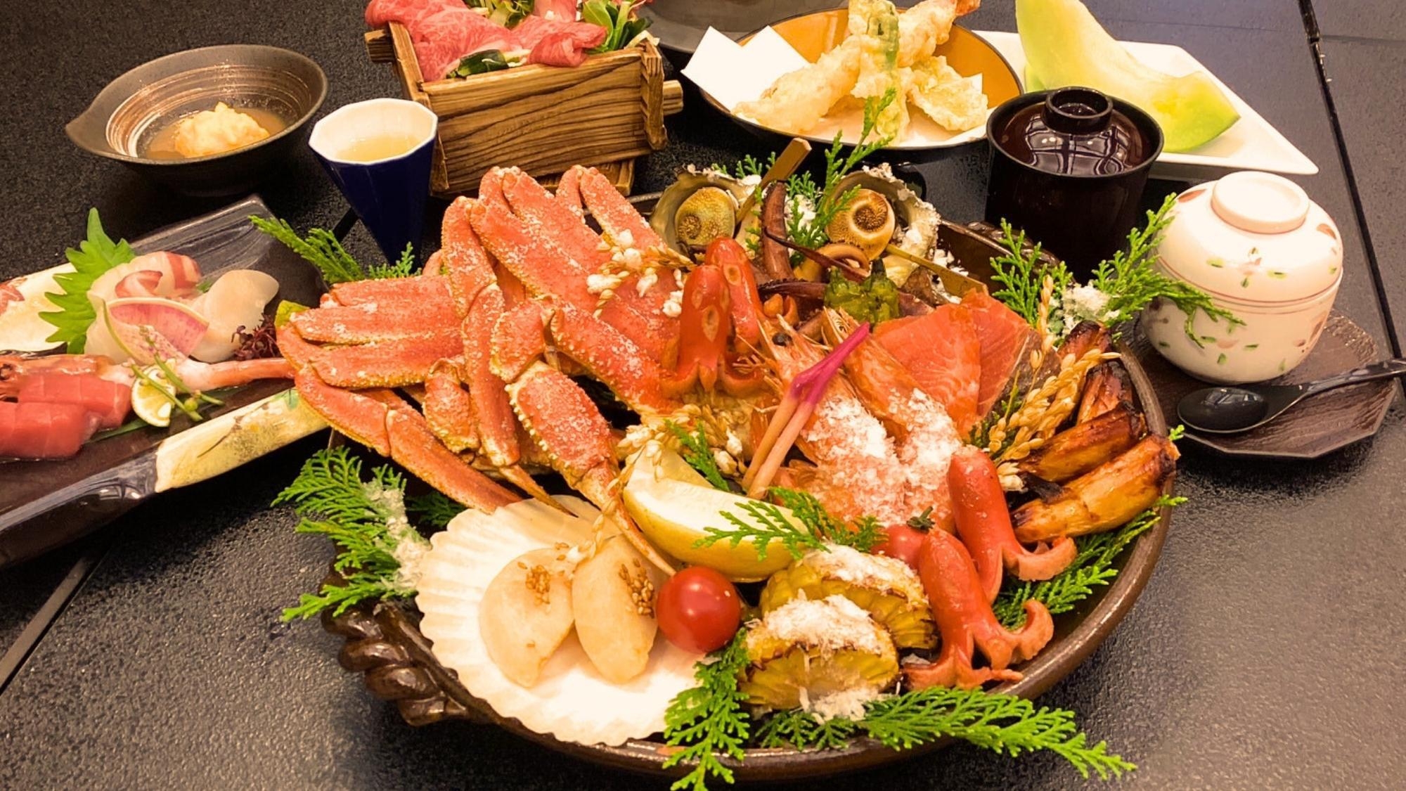 【冬の宝楽焼】蟹・海老ほか旬の味覚たっぷり宝楽焼き〇皆生の美肌温泉とグルメであったか山陰旅！2食付