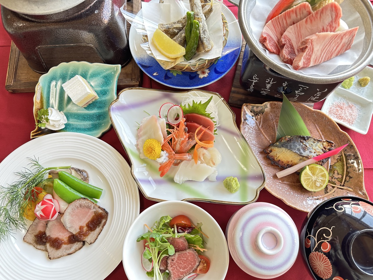 【茨城県ブランド黒毛和牛「常陸牛」基本プラン２食付き】常陸牛ローストビーフ・常陸牛陶板焼・常陸牛釜飯