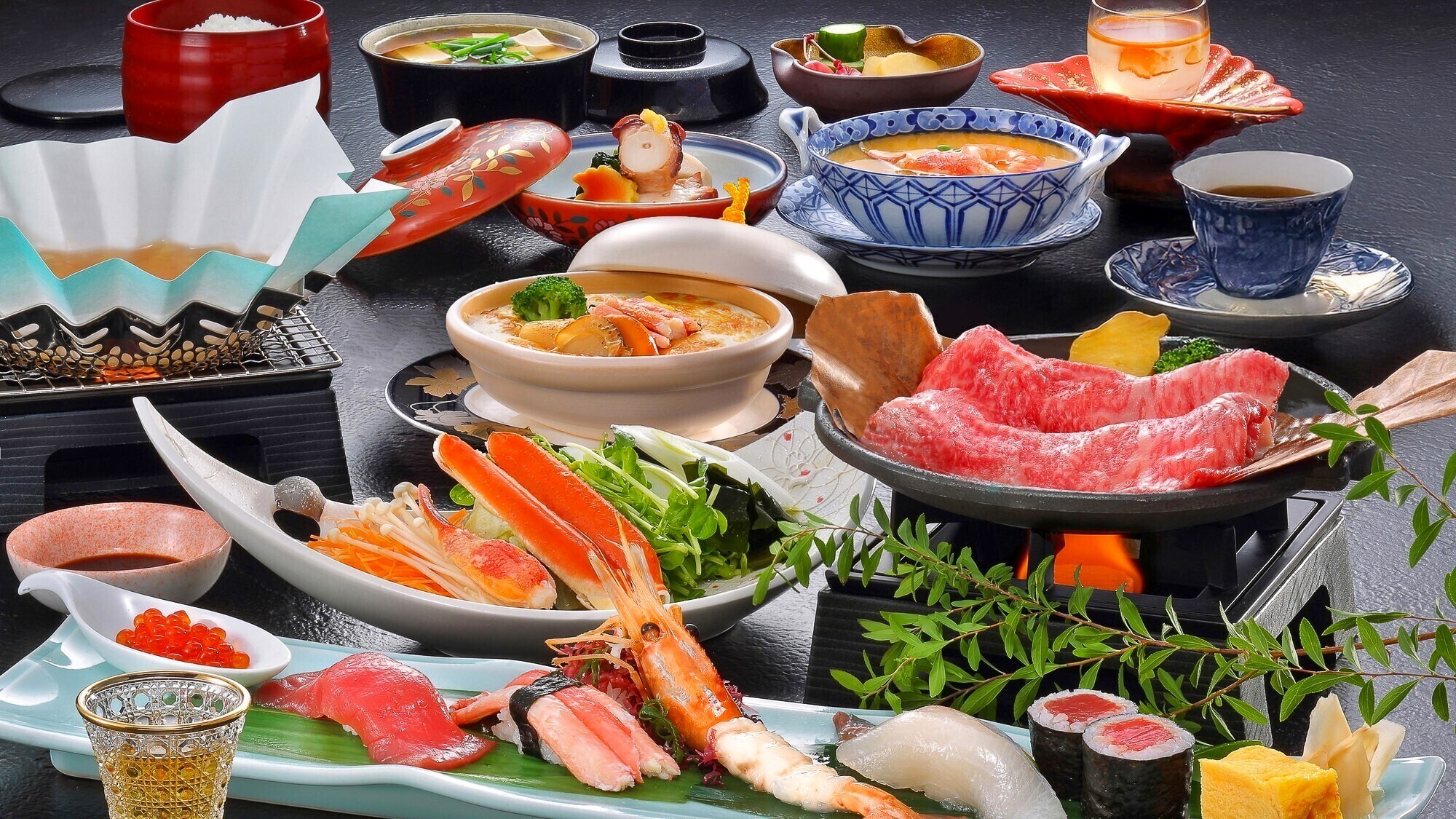 ＜冬季限定＞山形牛の朴葉焼き&蟹三昧会席