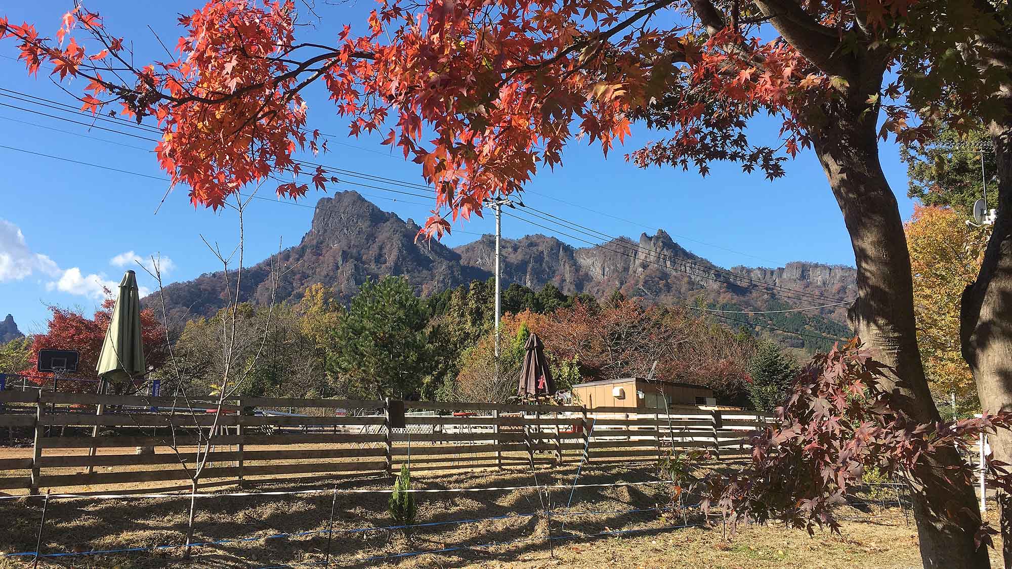 敷地内から望む妙義山。季節ごと変化もお楽しみください