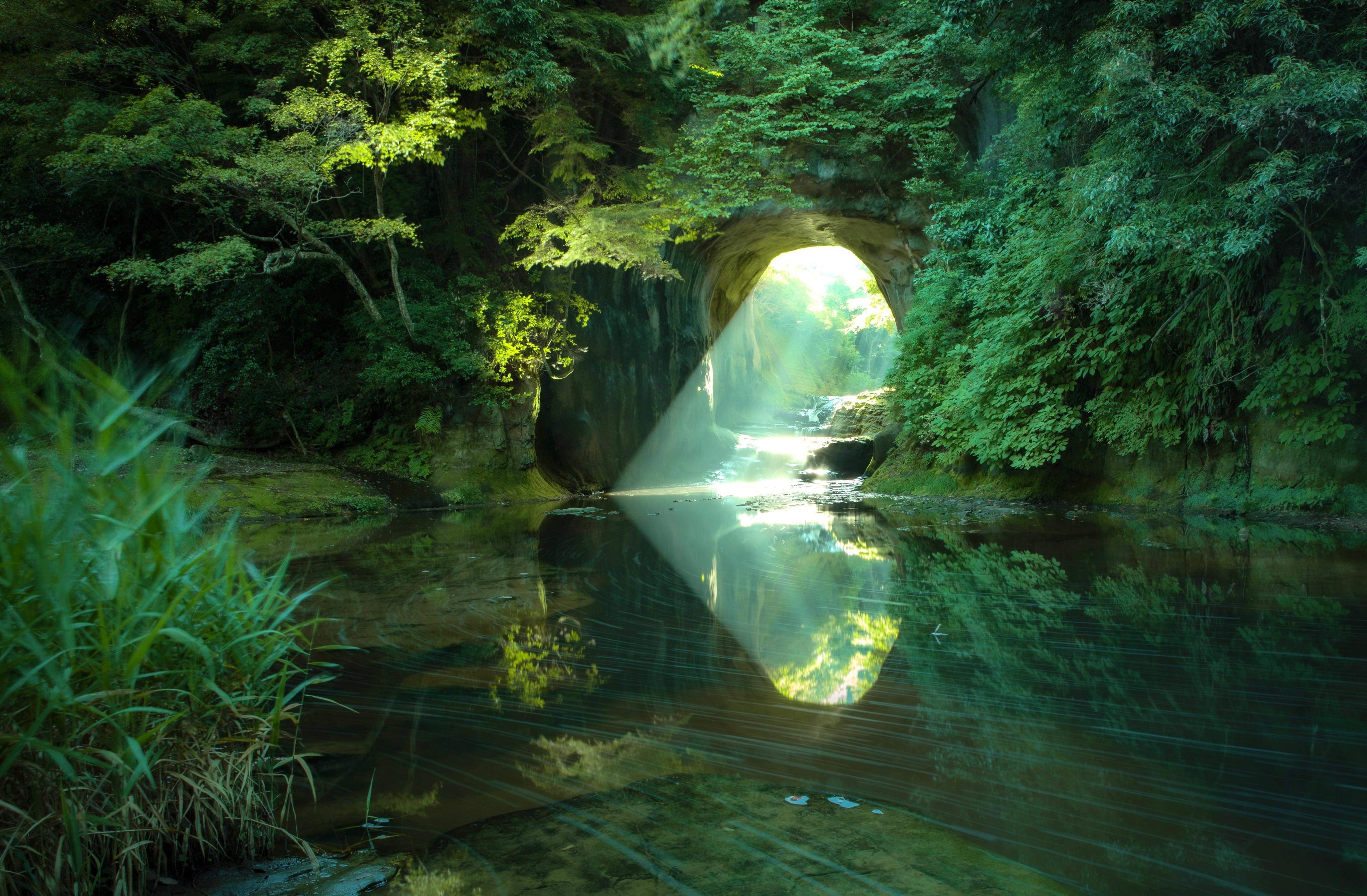 濃溝の滝　清水渓流広場　カメ岩の洞窟
