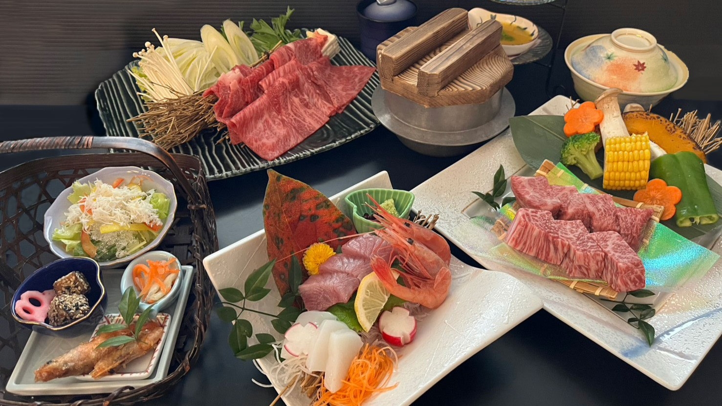 【冬のシェア会席】絶品！カニ2杯と但馬牛を贅沢に堪能！〜カニ2杯コースと但馬牛コースを二人でシェア〜