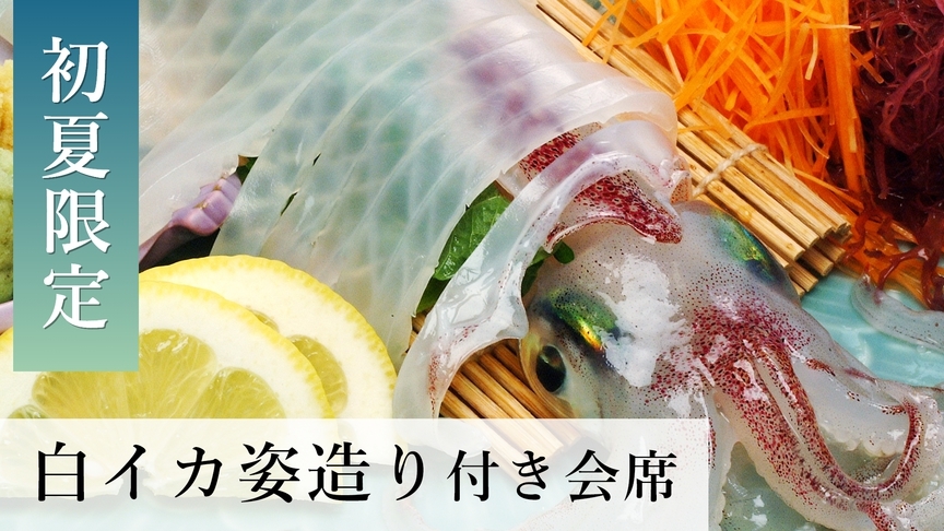 【初夏の新定番】京丹後イカ 漁火〜ISARIBI〜『白イカ姿造り』と『和牛ステーキ』付き会席料理