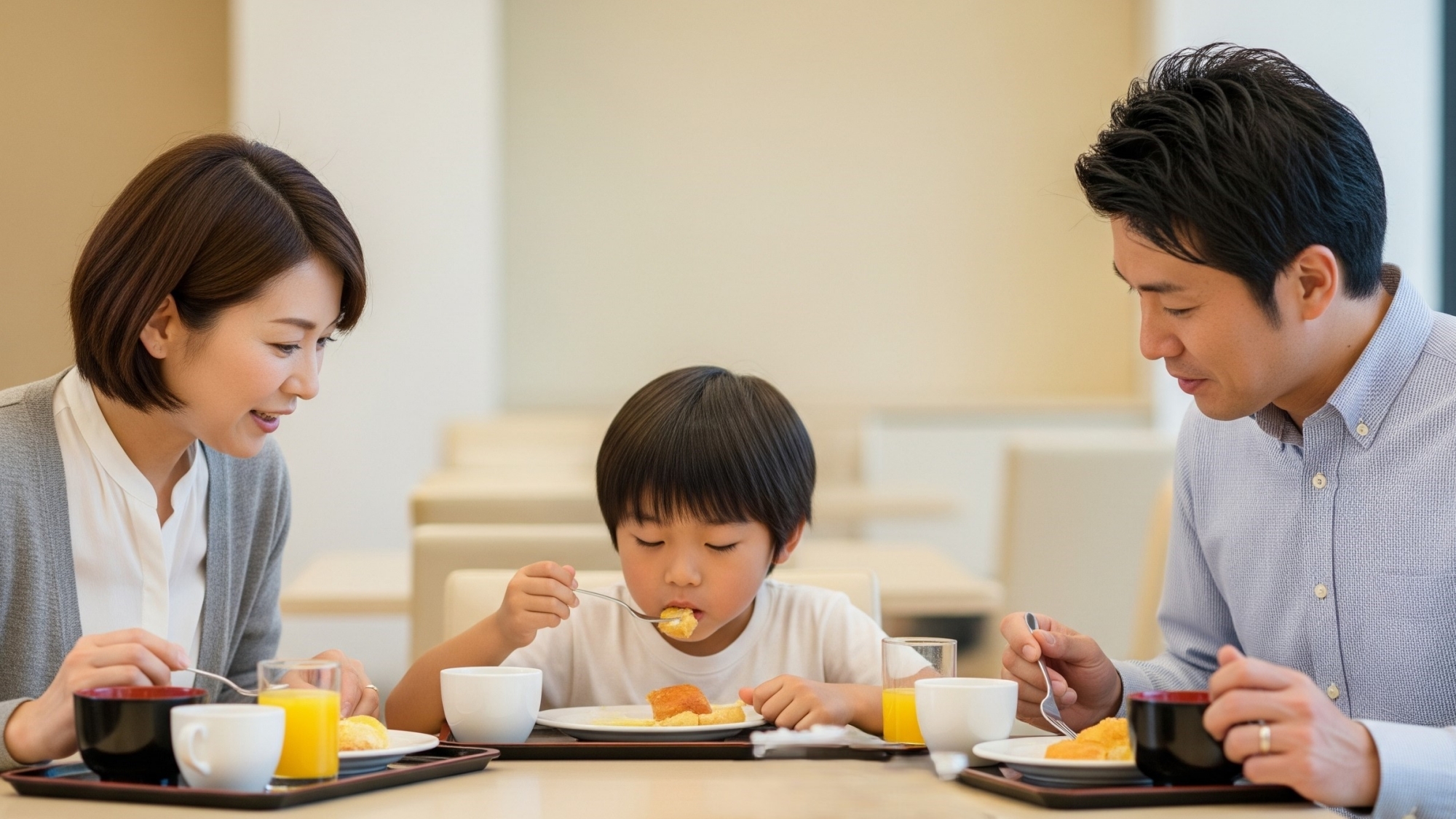 いつもとちがう場所で、家族で食べる特別な朝