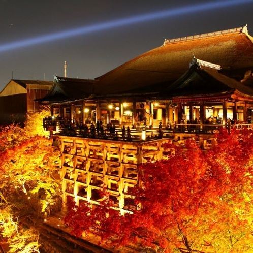 秋の紅葉時の清水寺ライトアップです
