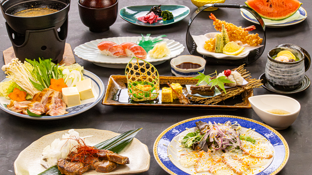 2026年7月8月《お献立一例》旬と地元群馬の食材を活かした、「夏」を感じられる季節の和洋折衷創作会席膳をご用意致しました♪