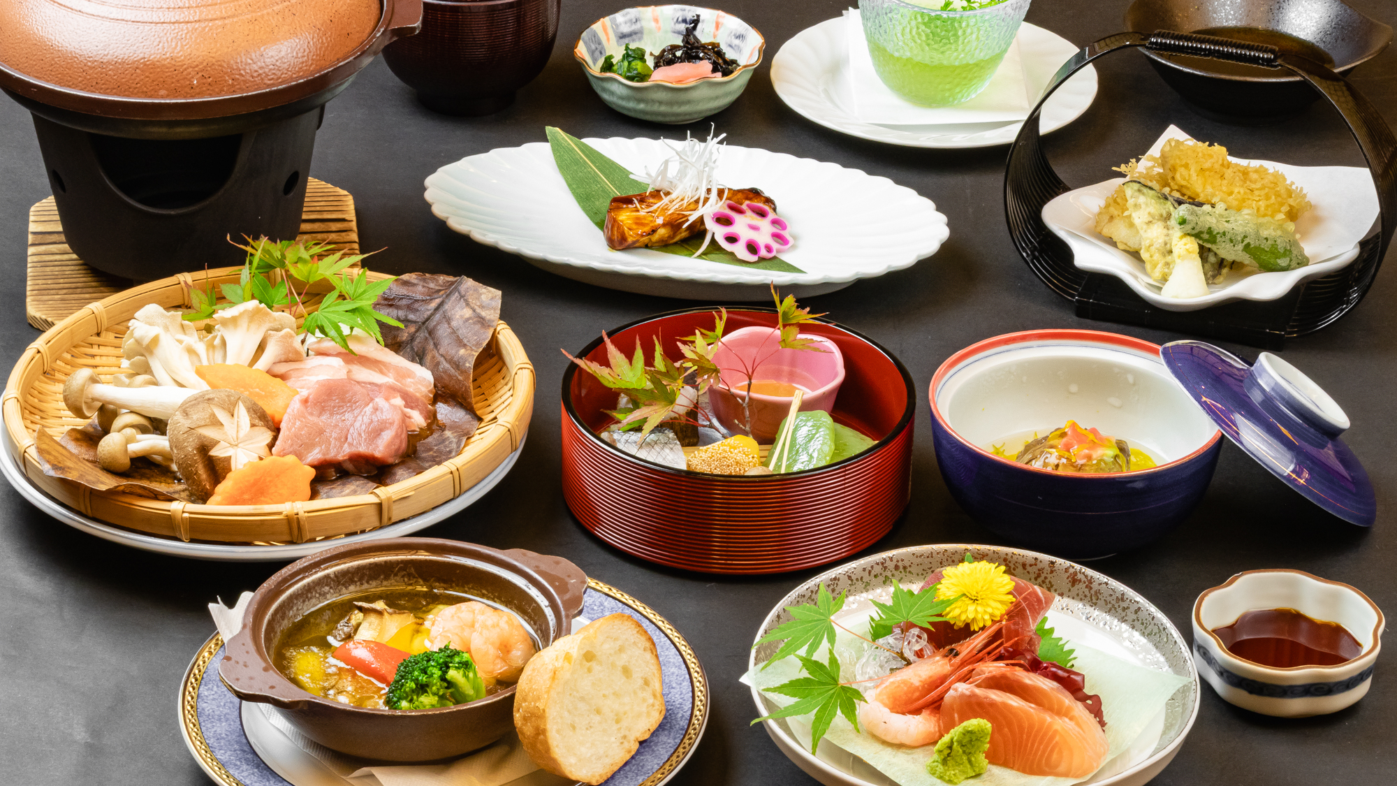 2025年9月10月《お献立一例》旬の食材を活かした和洋折衷創作会席膳です♪