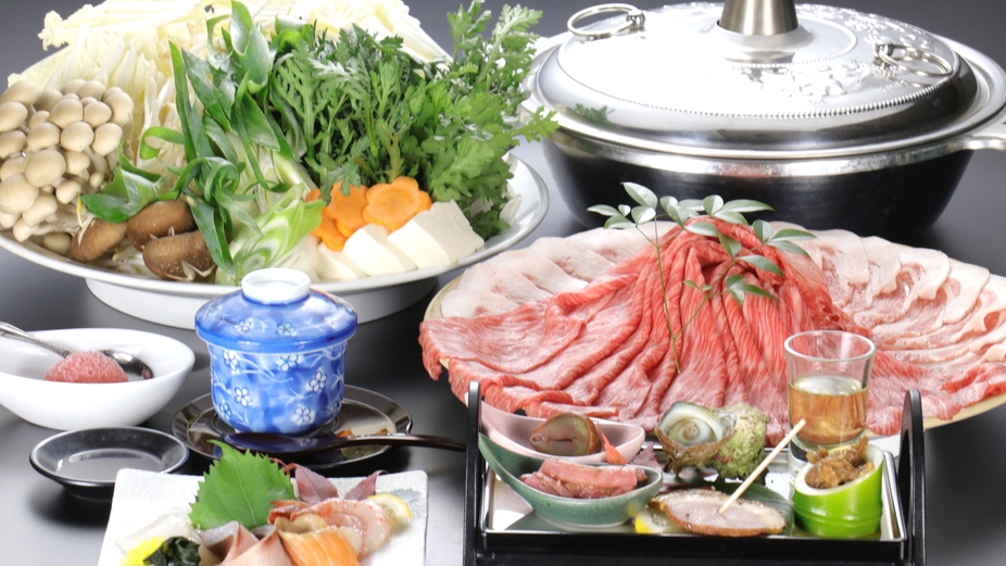 【3種類の鍋からチョイス】《すき焼きorしゃぶしゃぶor鴨鍋》+《焼きガニ付》