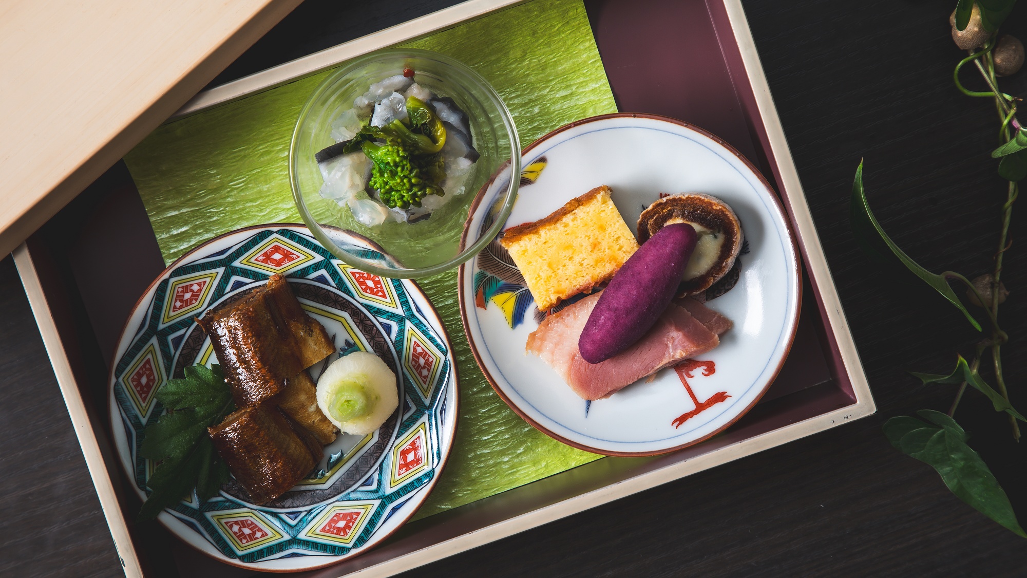 【美湖膳】2025冬献立《前菜》美菜玉手箱　鮎甘露煮 姫蕪他