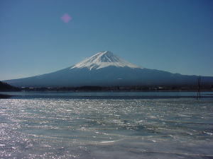 お部屋からの凍結した河口湖