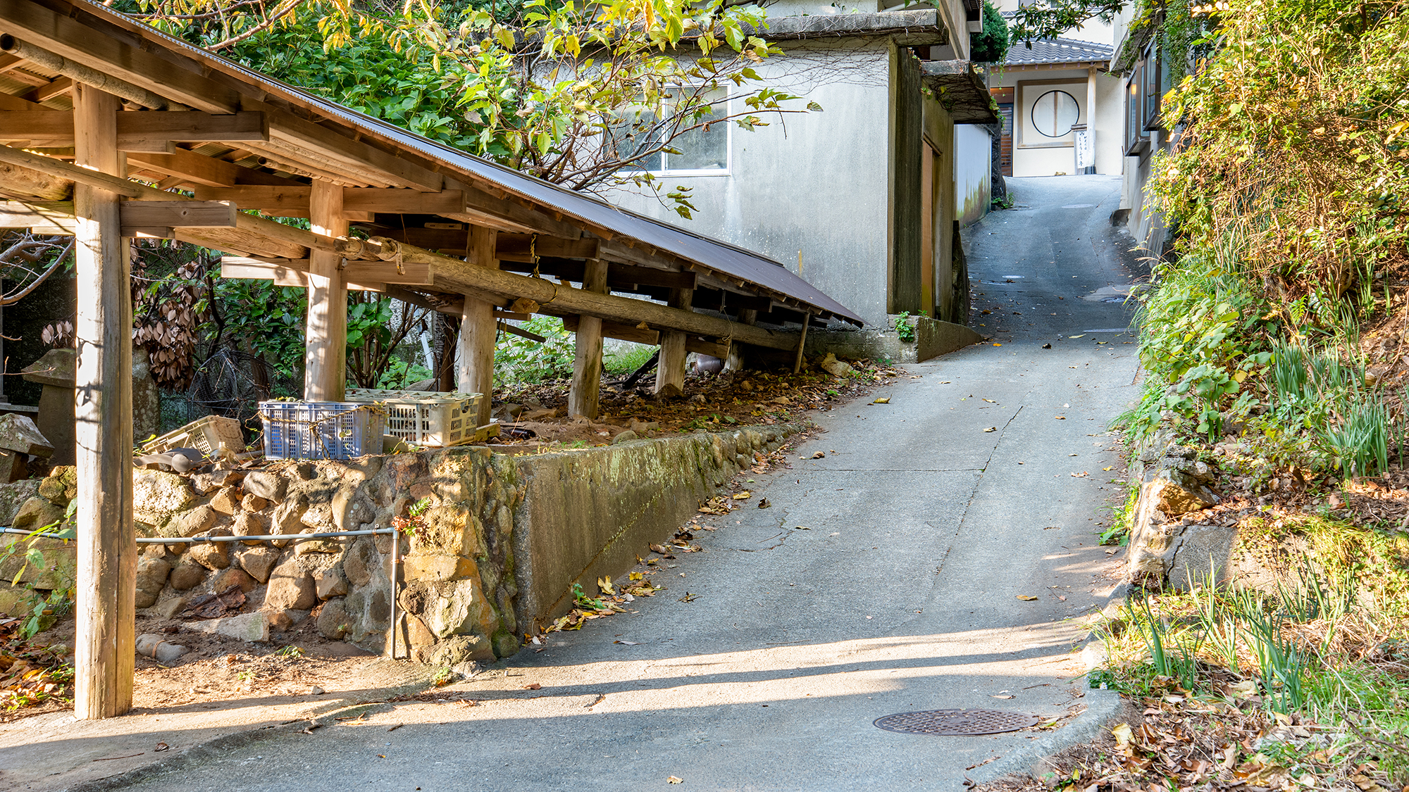 *当館への経路②／細い道を登っていきます。ミニバンでギリギリなので大型車の方はご注意ください。