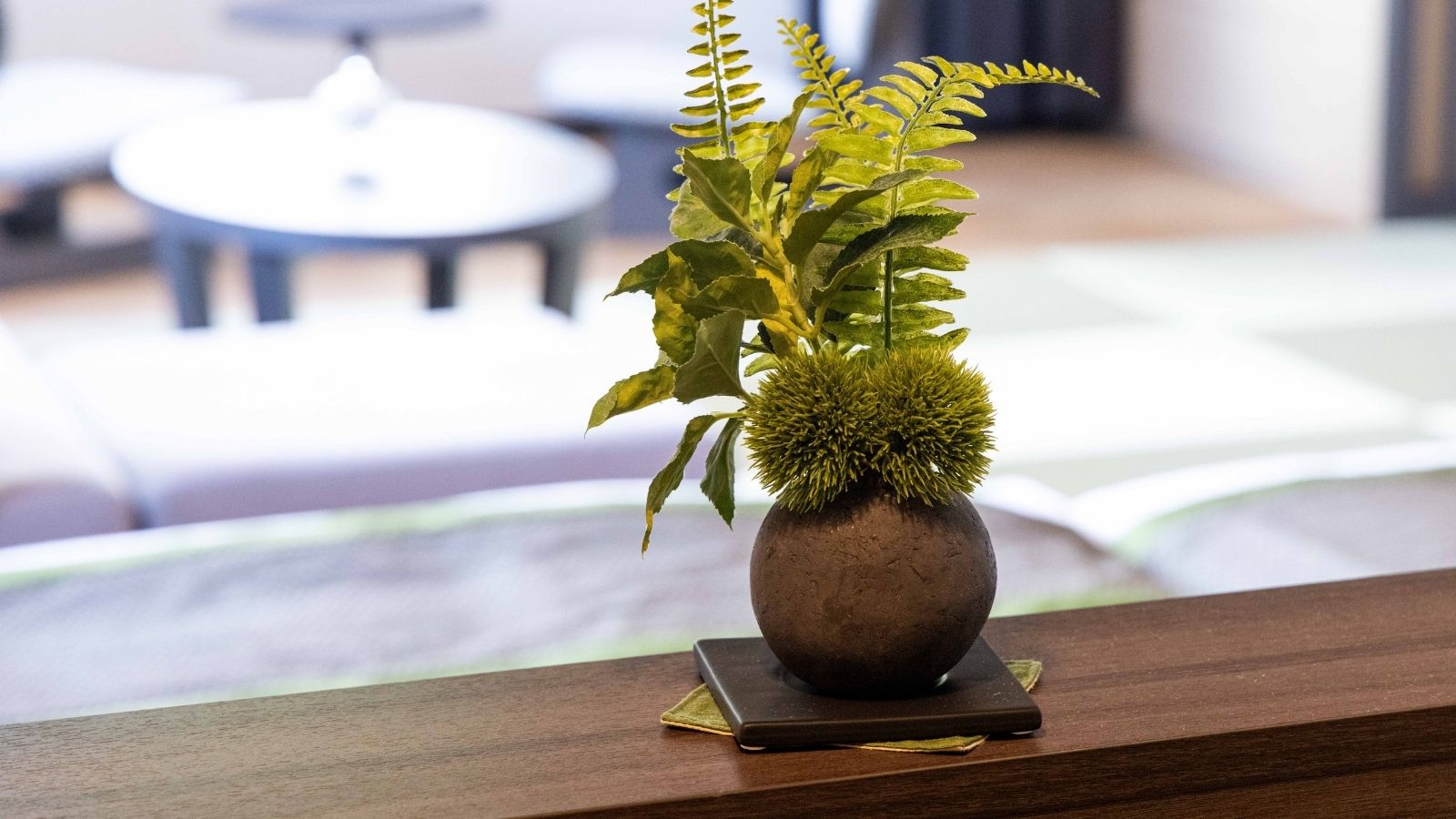 【大正ロマン】小さなグリーンが、客室に優しいアクセントを加えています。