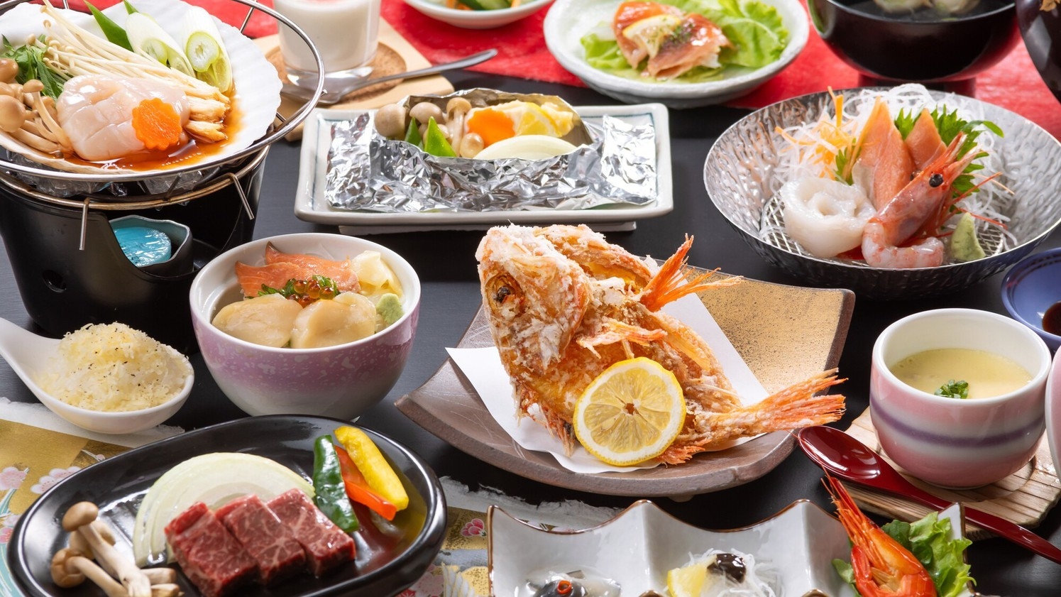 【夕食付】「帆立コース」標津のご馳走で贅沢！帆立貝焼きリゾットと希少メンメ・道産牛を堪能