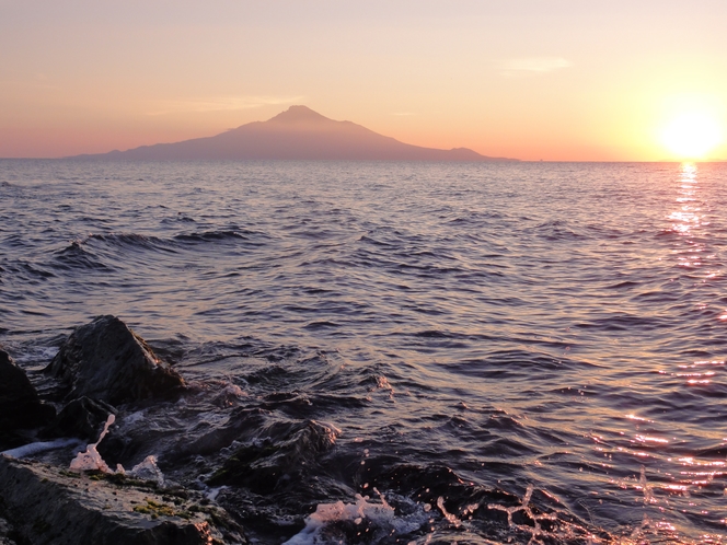 利尻富士と夕日