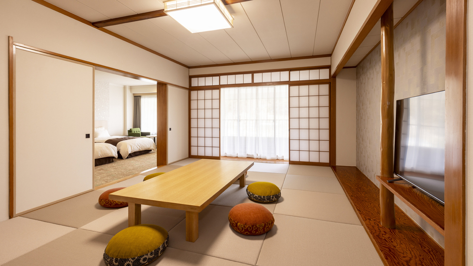 <2024年3月リニューアル>モダン和洋室|和室12畳間+ツイン(75.6㎡)