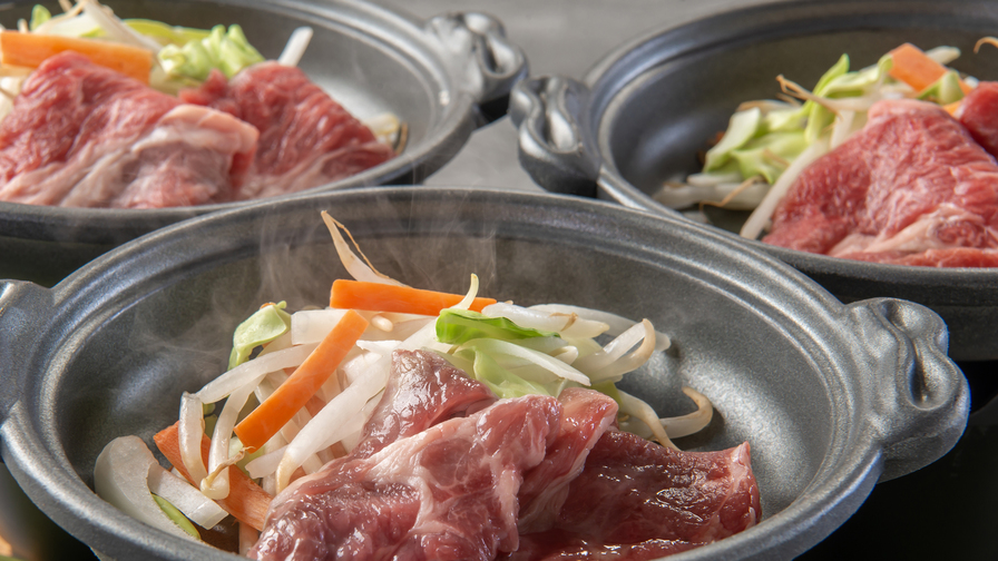 【かに＆3種の牛肉料理と陶板焼き・釜めしフェア】会場おまかせバイキング◇湯めぐり満喫