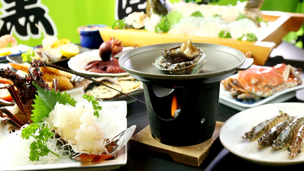 大漁海鮮コース ◆伊勢海老のお造り+アワビ陶板焼き付き！〔名鉄船割引〕