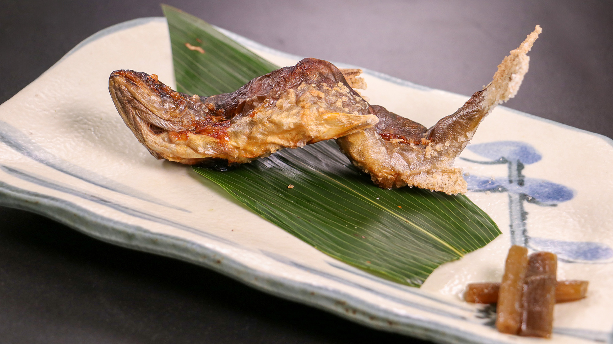 #ご夕食一例　川魚の王様・いわなの塩焼きを、ふっくらとした身と共にお楽しみください