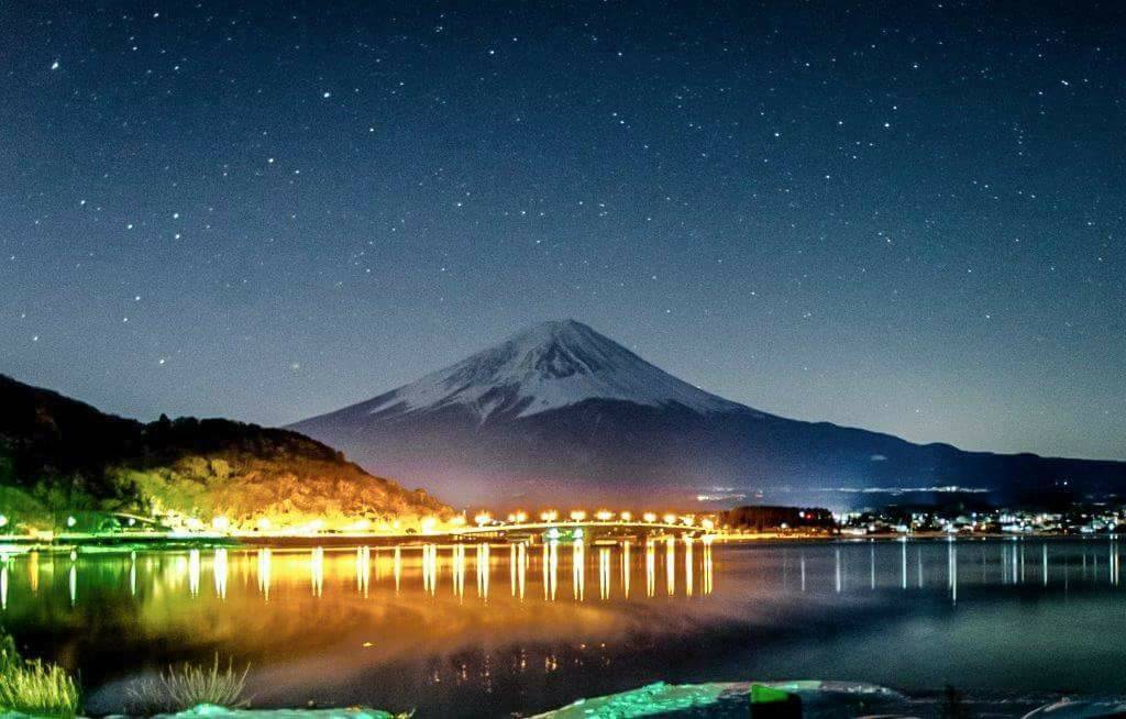 星空+富士山+河口湖大橋