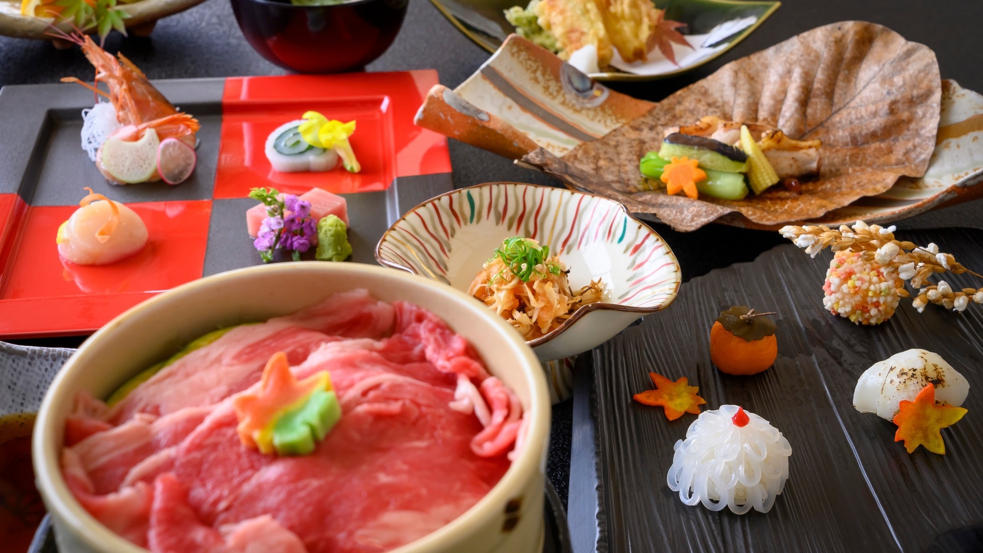 【基本会席〜風】24時間入れる天然温泉と鳥取山海の美味を楽しむ山紫苑スタンダード＜1泊2食＞