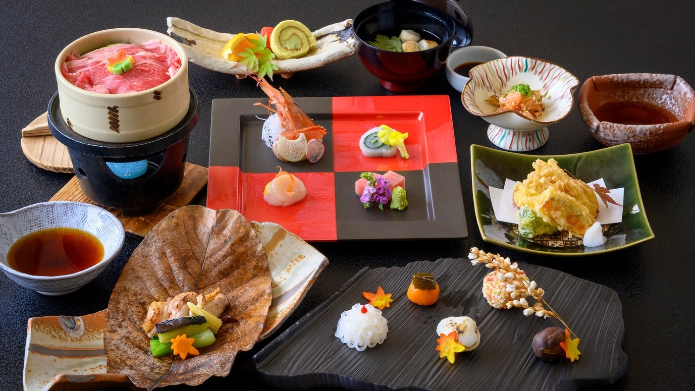 【基本会席〜風】24時間入れる天然温泉と鳥取山海の美味を楽しむ山紫苑スタンダード＜1泊2食＞