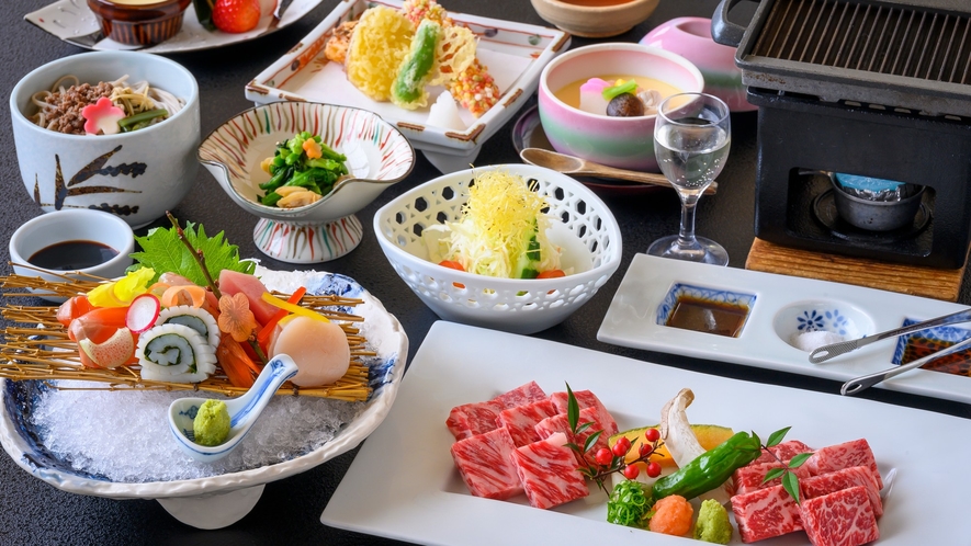 【鳥取和牛ステーキ会席「万葉」】料理長が腕によりをかけた、贅沢な会席料理をお楽しみください。