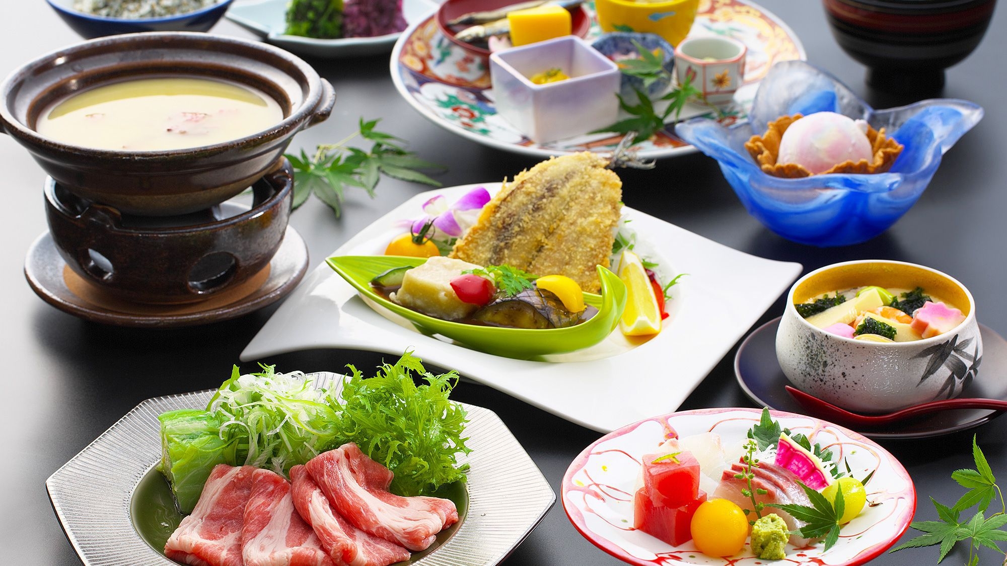 【会席スタンダード】海鮮会席プラン　県産豚白味噌鍋　春の卓袱茶碗蒸し≪3〜5月≫