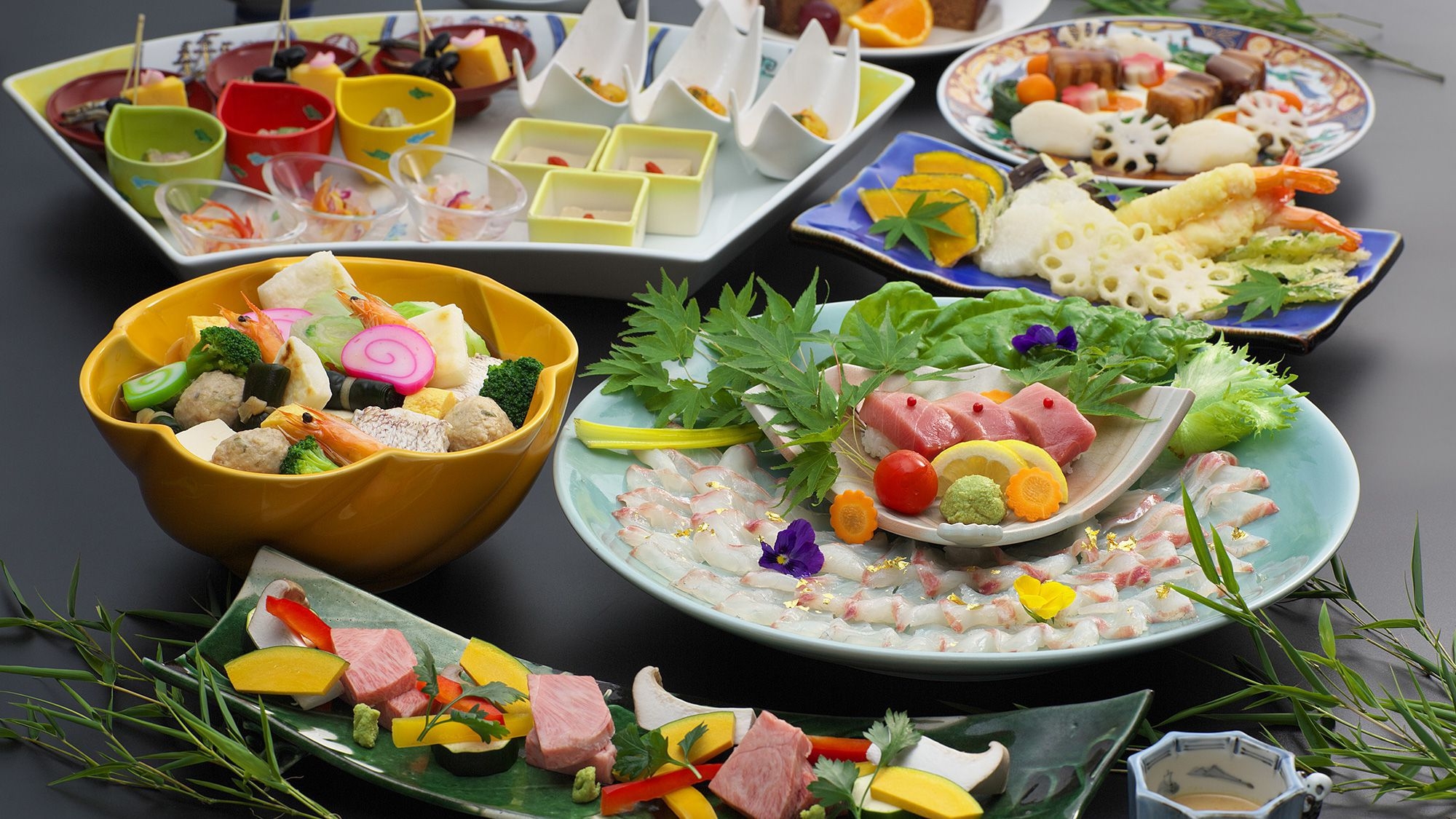 【卓袱グレードアップ】季節卓袱プラン　鯛薄造りと本鮪にぎり　国産牛と彩野菜≪12〜2月≫