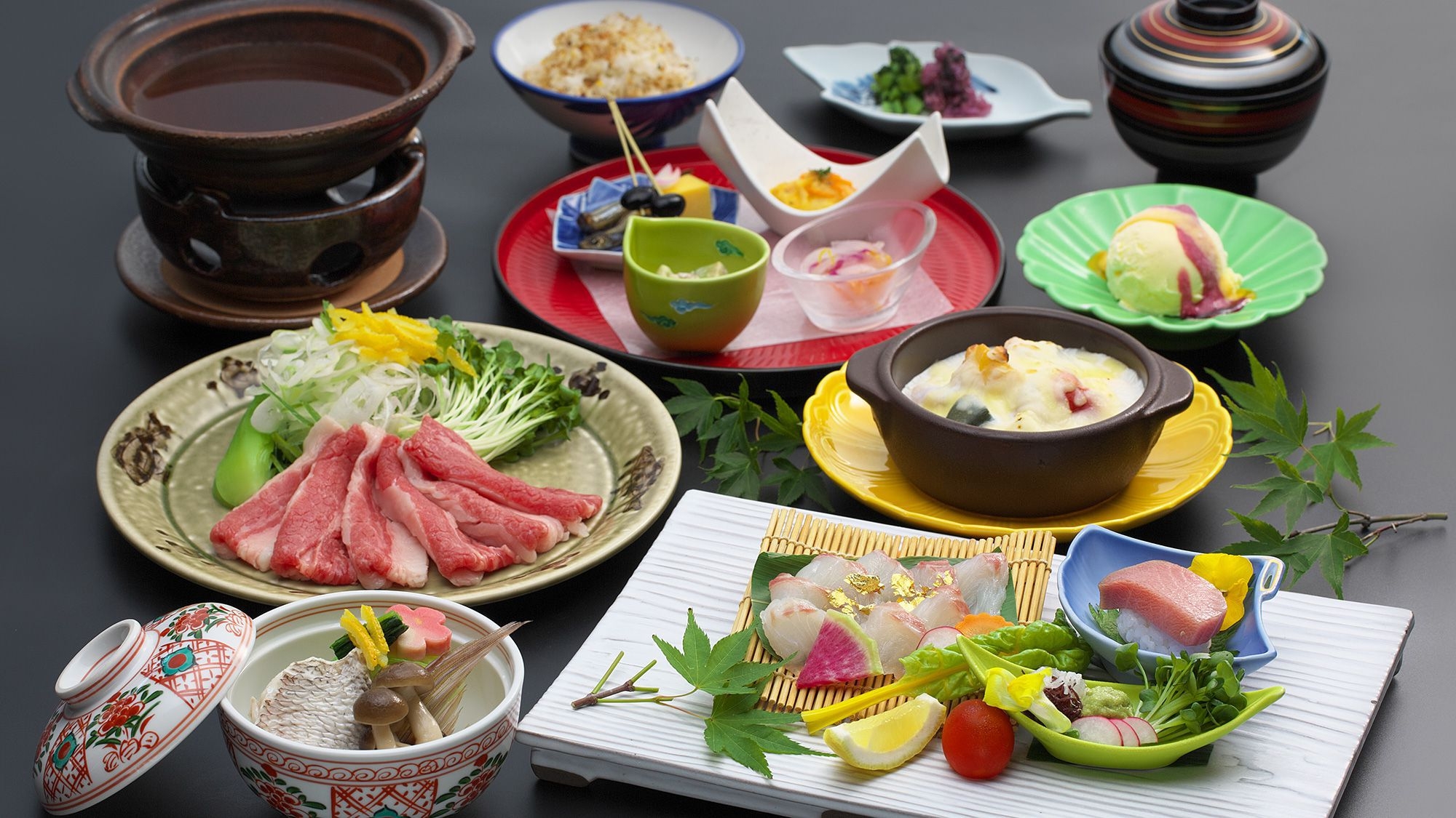 【会席グレードアップ】季節会席プラン　牛の出汁しゃぶ鍋　鯛と白菜の柚子香蒸し≪12〜2月≫