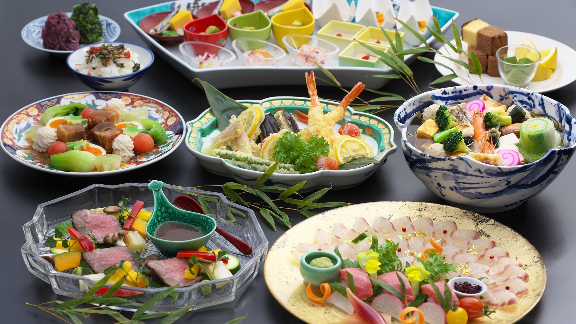 【卓袱グレードアップ】季節卓袱プラン　鯛薄造りと本鮪　豚角煮と旬野菜≪6〜8月≫