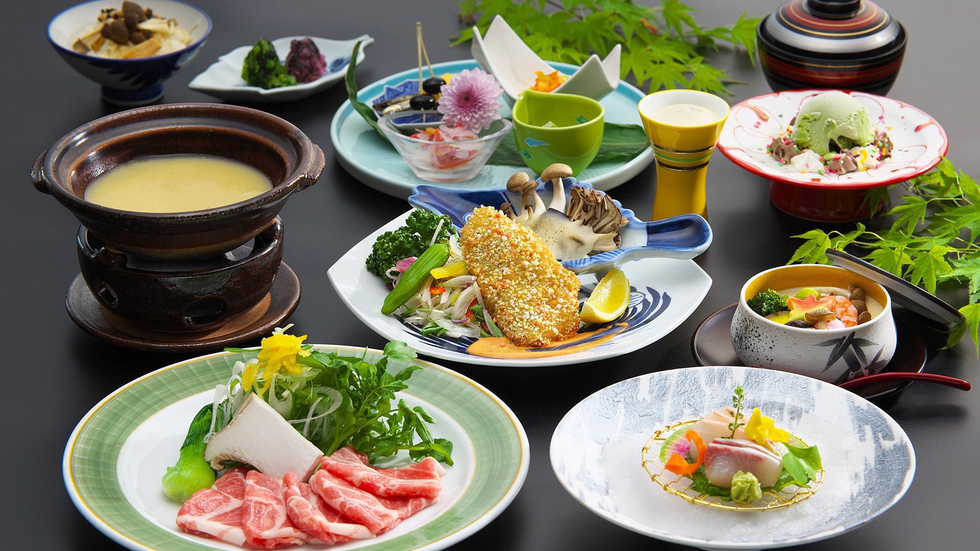 【会席スタンダード】海鮮会席プラン　県産豚柚子味噌鍋　近海産アジフライ≪9〜11月≫