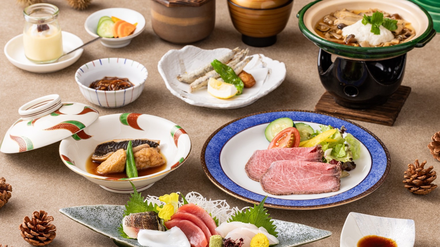 【楽天スーパーSALE】【選べる会席プラン】アワビの踊り焼か国産ステーキが選べるこだわりプラン